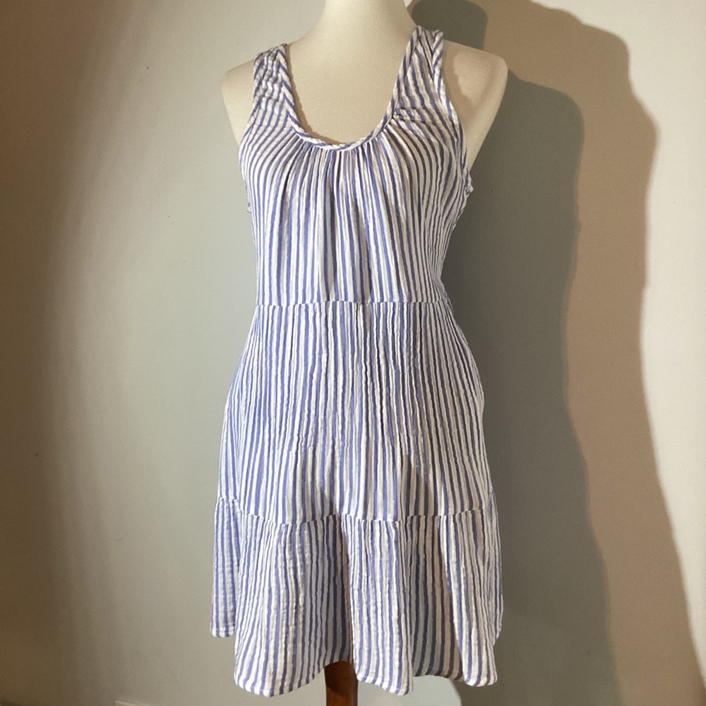 Universal Thread 🆕 Blue&White Tiered Sundress,U neck, pull over, low flounce, Sm
